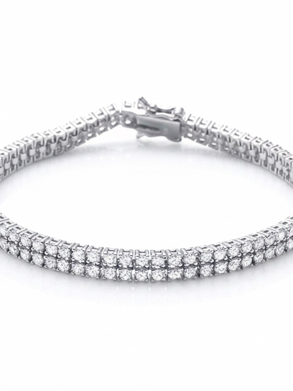 Womens Sterling Silver .925‎ Double Paved Zirconia Tennis Bracelet